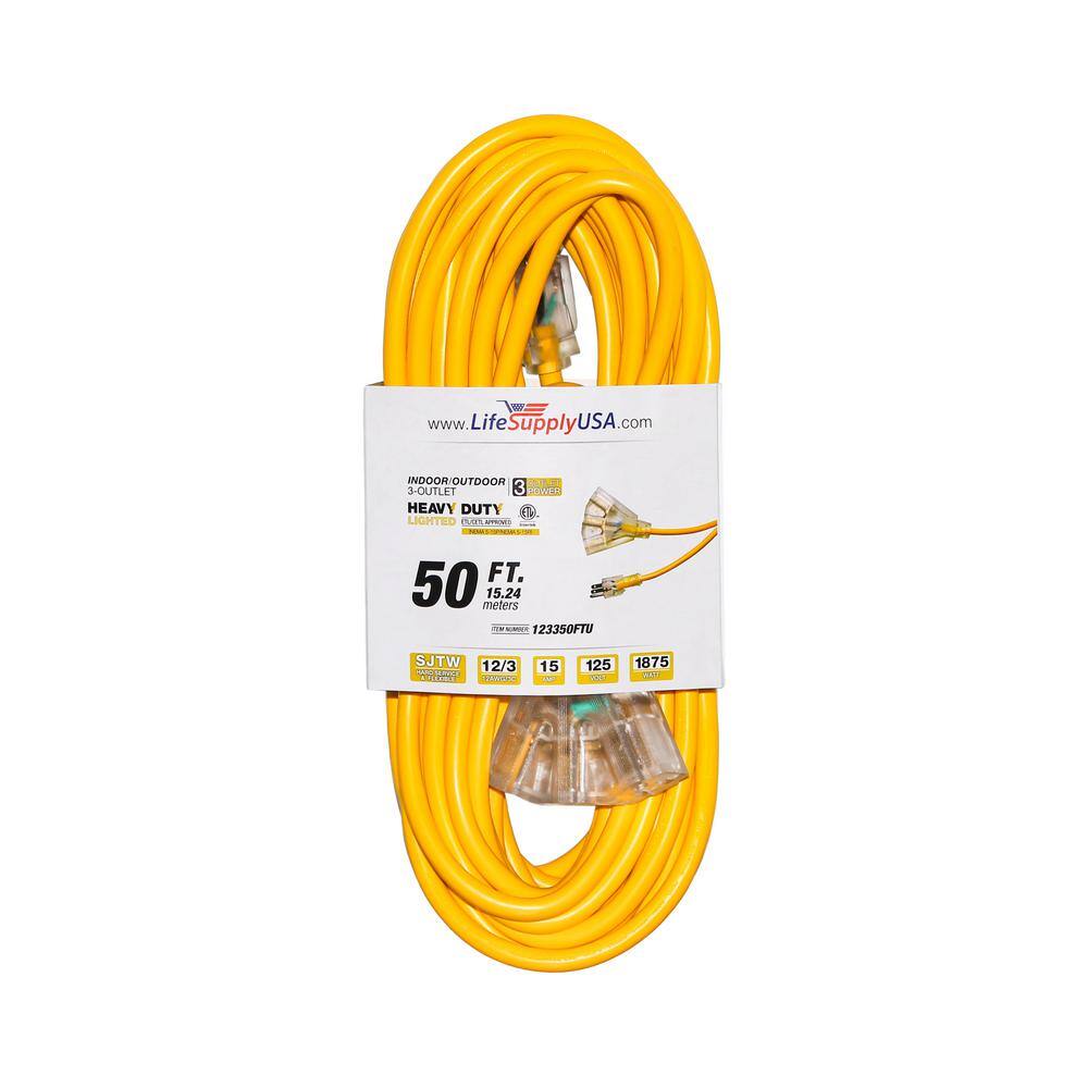 PLUGTUL Cable De Extensión De Calibre 12 De 100 Pies, Cable De Extensión Iluminado Resistente, Enchufe A Tierra De 3 Puntas, Listado SJTW ETL De 15 A, 1875 W, Se Mantiene
