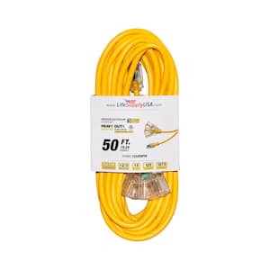 50 ft. 12-Gauge/3 Conductors, 3-Outlet 3-Prong, SJTW Indoor/Outdoor Extension Cord with Lighted End Yellow (1-Pack)