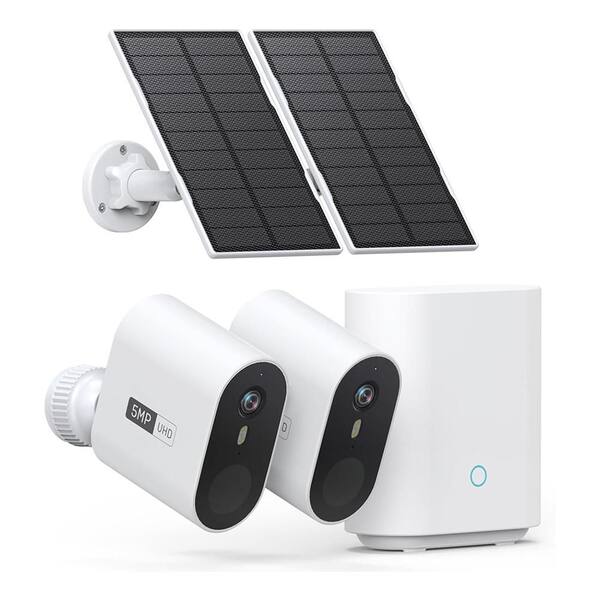 3K/5MP Solar-Powered Wireless Outdoor Security Camera Ultra-Wide-Angle Color Night Vision Smart Alarm System 2-Pack