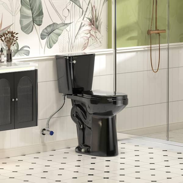 12 in. 2-Piece 1.28 GPF Single Flush Elongated Toilet in Black Seat Included