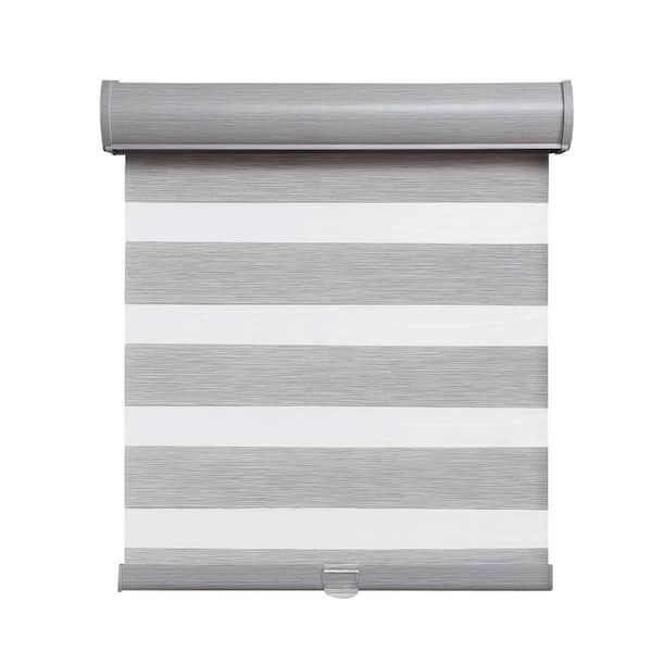 Harper Lane Pre-Cut Gray Cordless Light Filtering Layered Roller Shades 22 in. W x 72 in. L