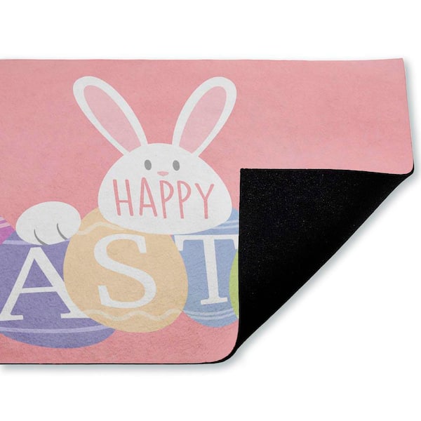 Happy Easter Bright Eggs Pink 18 in. x 30 in. Polyester Non-Slip Outdoor Door Mat