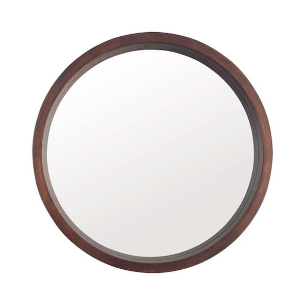 wetiny 24 in. W x 24 in. H Round Wood Brown Mirror