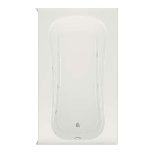 Aquatic Cariani 72 in.  Acrylic Whirlpool Bathtub Right Drain Rectangular Alcove with Heater in Biscuit