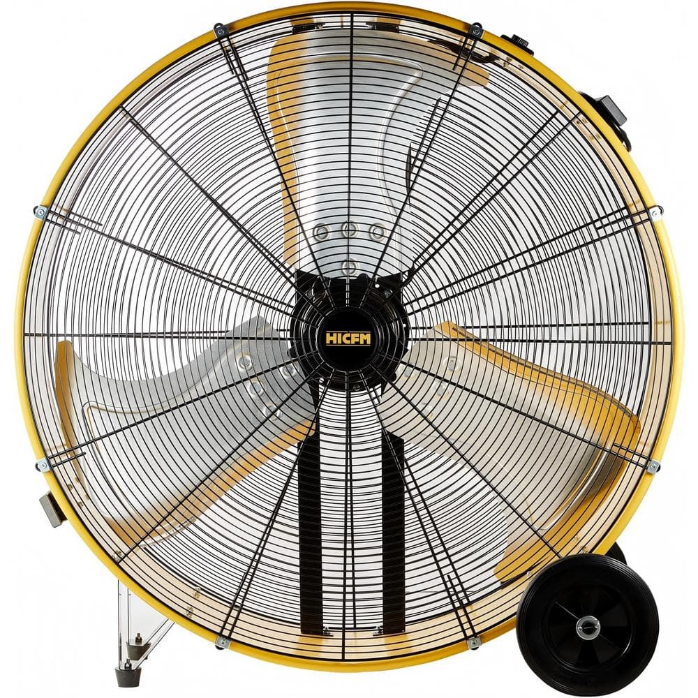 WOCK 36 in. 2-Speeds Drum Fan in Yellow with 4/5 HP Powerful Motor, 8 in. Wheels for Workshop, Garage, Industrial Room