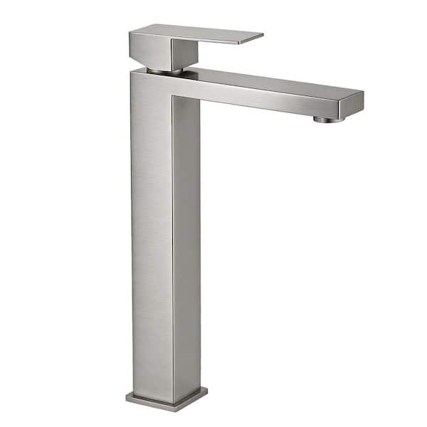 Vessel Faucet Single Handle Single Hole Bathroom Faucet with 15° Angled Spout Splash-Free in Brushed Nickel