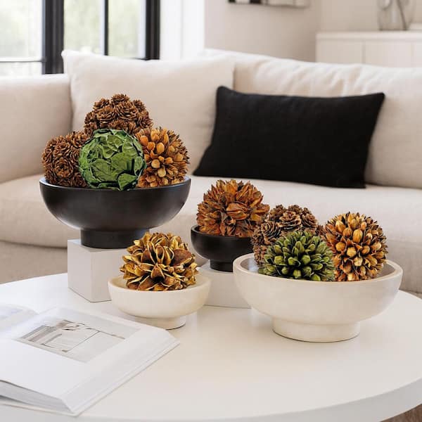 Brown Green Decorative Non Artificial Natural Preserved Topiary Balls Orbs Bowl Vase Filler (Set of 9)