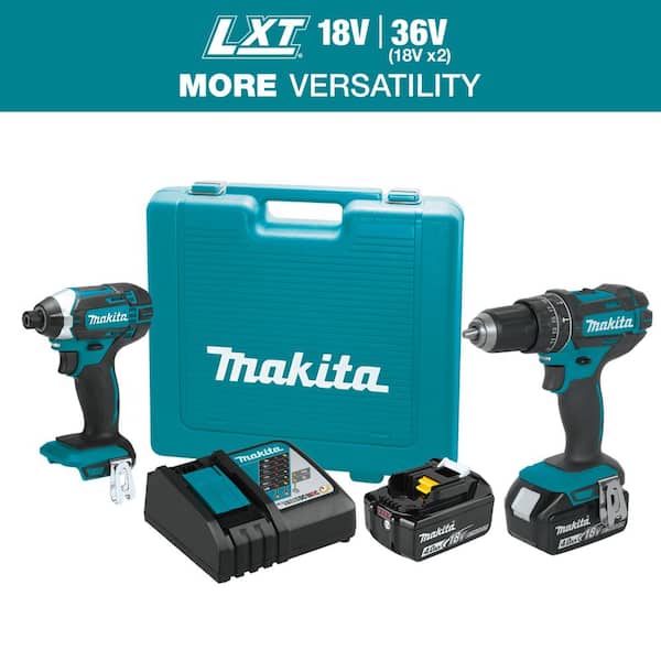 Makita 18V LXT Lithium-Ion Cordless Combo Kit (2-Piece) Hammer Drill/Impact Driver w/ (2) Batteries (4.0Ah), Charger, Case