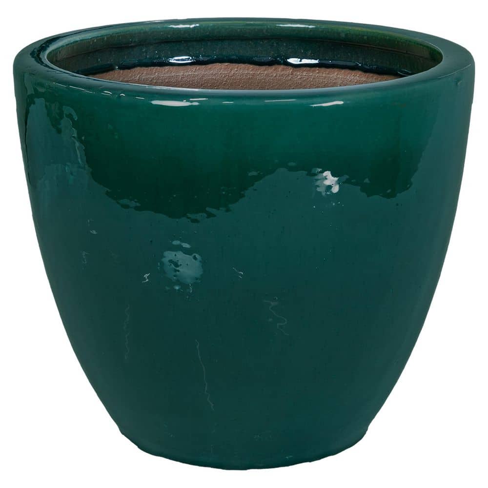 Sunnydaze 14.5 in. Resort High-Fired Glazed Ceramic Planter-Dark