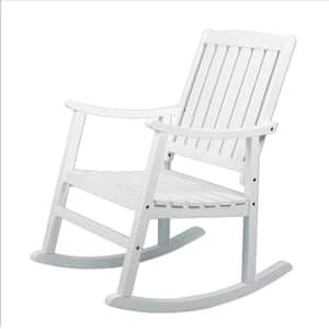 Penny Classic Slat-Back 300 lbs. Support Acacia Wood Patio Outdoor Rocking Chair in White