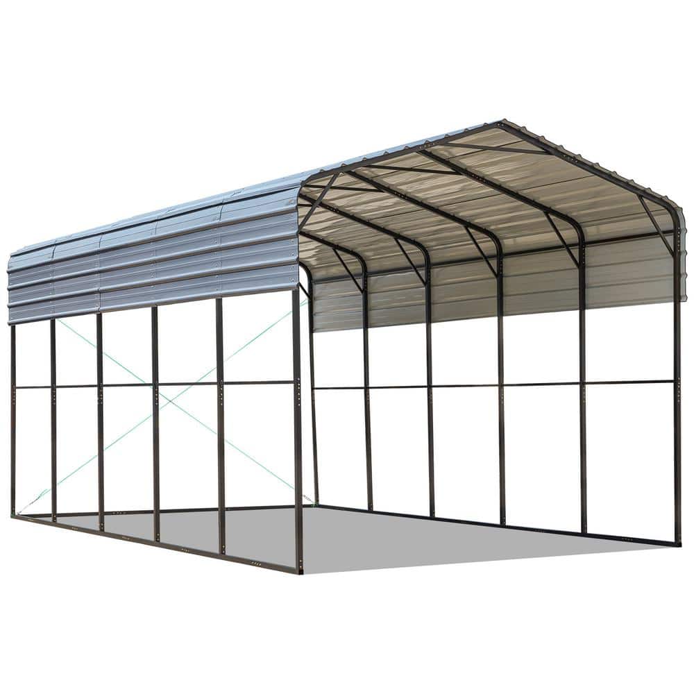 14 ft. W x 25 ft. D x 12.8 ft. H Gray Roof Metal Carport, Car Canopy and Sh