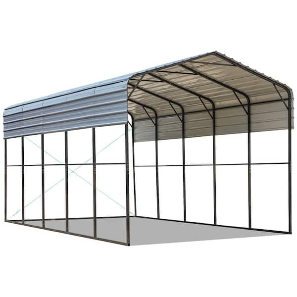 14 ft. W x 25 ft. D x 12.8 ft. H Gray Roof Metal Carport, Car Canopy ...