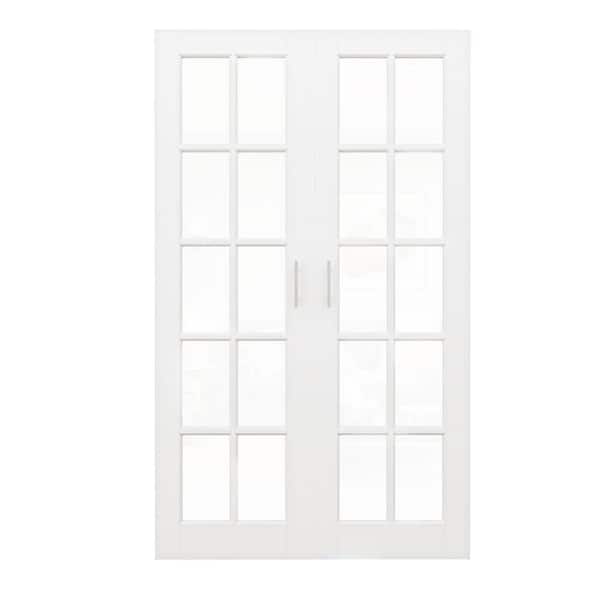 48 in. x 80 in. 10 Lite Clear Glass White Solid Core French Doors without Jamb Double Interior Door Slab with Ball Catch