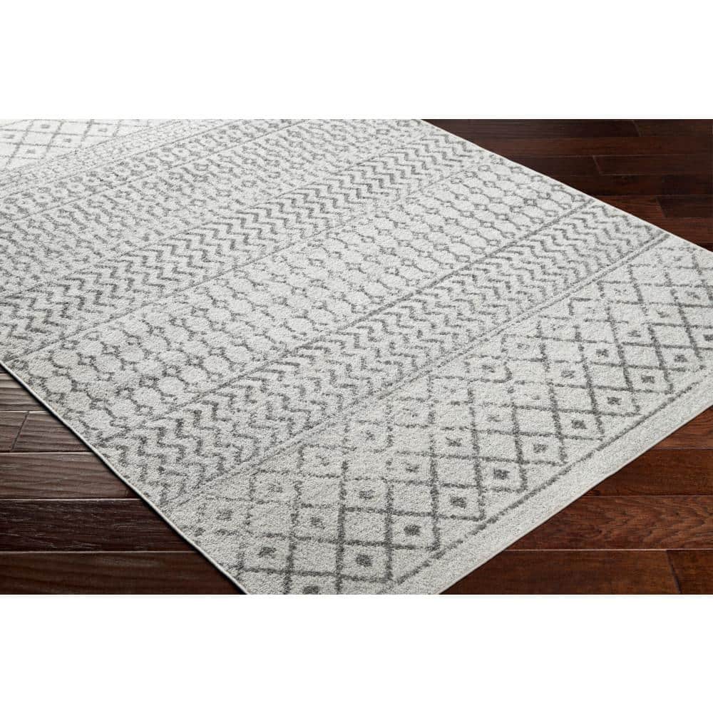 Louise Gray and White Synthetic Oval Area Rug 5' x 8'