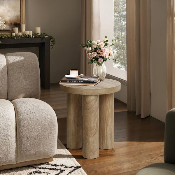 売れ筋がひ新作！ LuxenHome 16.5 in. Oak Finish Manufactured Wood Round Side センターテーブル・ローテーブル