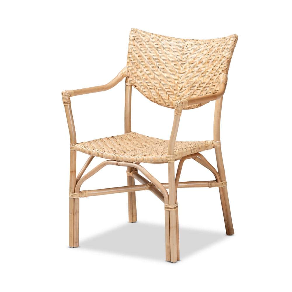 High Back Brown Rattan and Cane Arm Chair