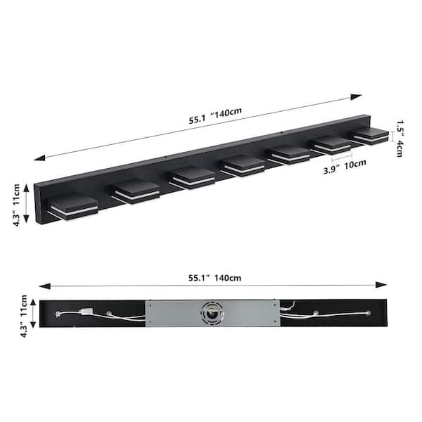 55 in. Matte Black Over Mirror Bath Wall Lighting, Sleek Minimalist Design Vanity with 7-Integrated LED Light