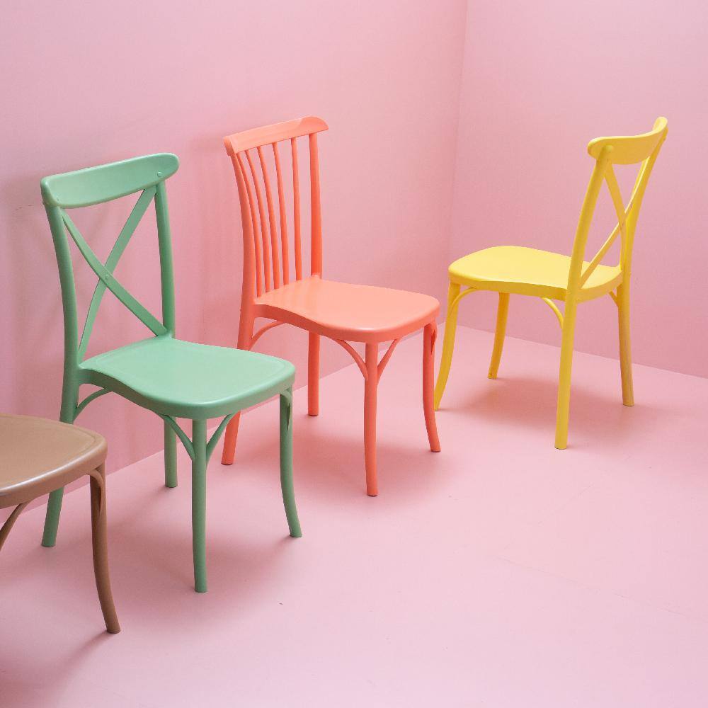 Mint Green Stackable Armless Resin Dining Chairs, Set of 2