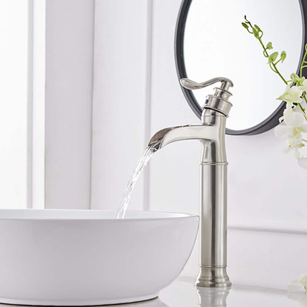 Brushed Nickel Single Handle Waterfall Vessel Sink Faucet