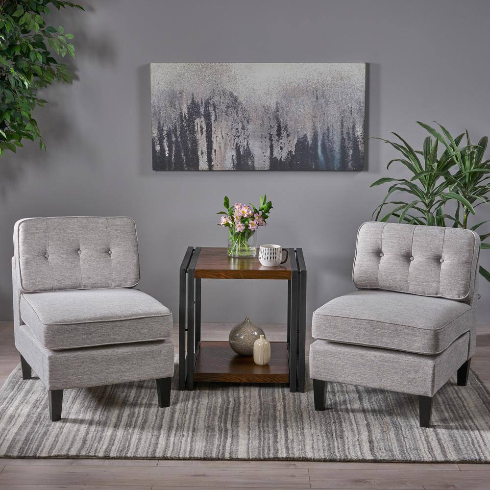 Contemporary Light Gray Fabric Slipper Chairs, Set of 2