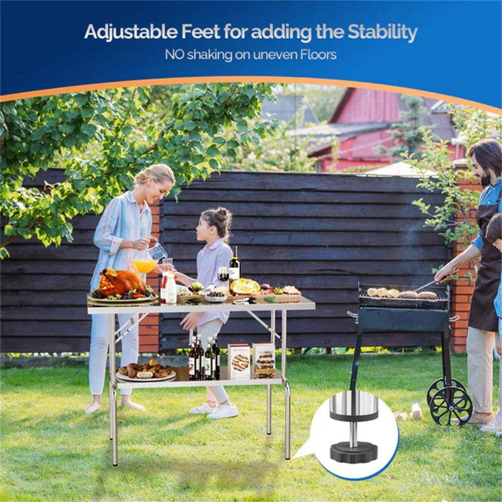 48" x 24" Stainless Steel Folding Table with Undershelf