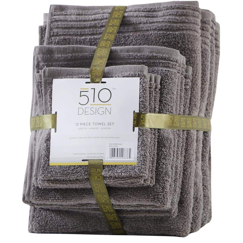 Gray Cotton Quick Dry 12-Piece Bath Towel Set