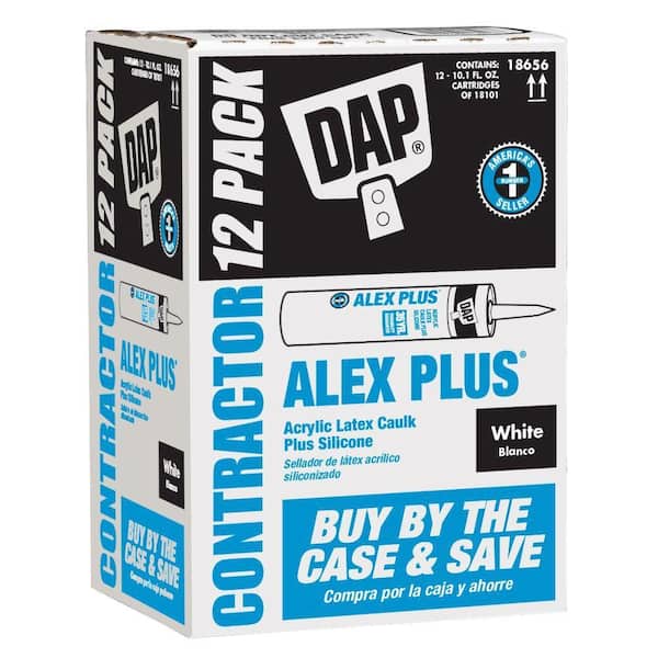 DAP Alex Plus 10.1 oz. White Acrylic Latex Caulk Plus Silicone (12-Pack)
