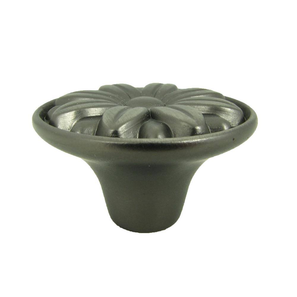 Weathered Nickel Round Flower Embossed Cabinet Knob Set