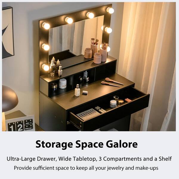 Costway Vanity Set Makeup Dressing Table W/flip Top Mirror Hooks Shelves :  Target