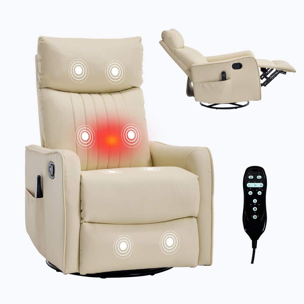 Beige Faux Leather Heat Massage Manual Recliner Chair with Rocker and Swivel in Fabric for Living Room price history on PriceWatchPro