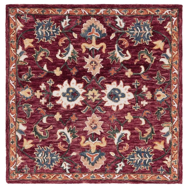 SAFAVIEH Aspen 5 ft. x 5 ft. Red/Rust Garden Border Square Area Rug ...