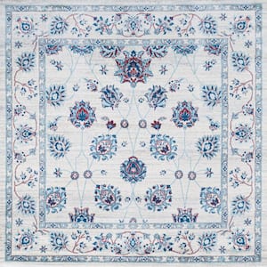 Modern Persian Vintage Moroccan Traditional Ivory/Blue/Red 6' Square Area Rug
