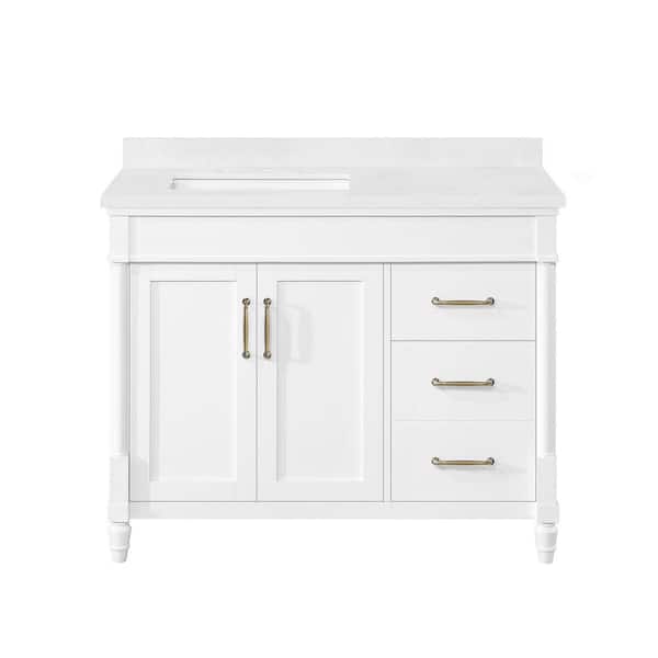 Salisbury 42 in. Single Sink Pure White Bath Vanity with White Engineered Marble Top (Assembled)