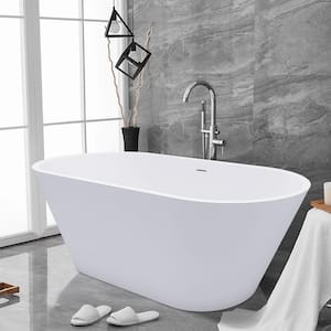 59 in. x 29.5 in. Soaking Bathtub with Brushed Nickel Drain and Minimalist Linear Design Overflow in White