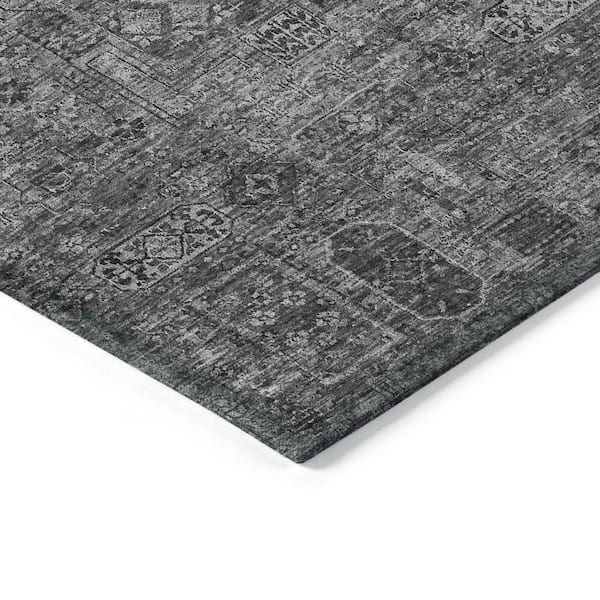 Charcoal, Silver 3 ft. x 5 ft. Woven Floral Polyester Rectangle Indoor / Outdoor Area Rug