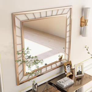Nowry 35.38 in. H x 39.38 in. W Contemporary Rectangle Metal Gold Wall Mirror