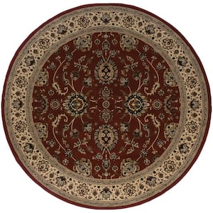 Alyssa Red/Ivory 6 ft. x 6 ft. Round Traditional Border Area Rug