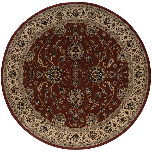 AVERLEY HOME Alyssa Red/Ivory 6 ft. x 6 ft. Round Traditional Border Area Rug