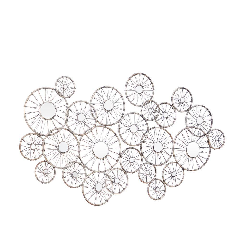 Silver Iron Circular Bicycle Wheel Mirror Sculpture