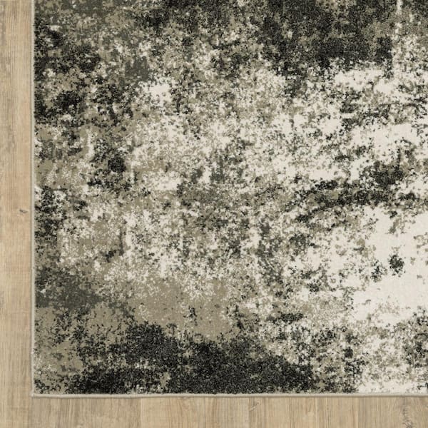 Charcoal Grey and Beige Abstract 2 ft. x 8 ft. Power Loom Stain Resistant Runner Rug