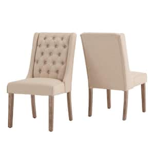 Grey Wash Beige Tufted Linen Upholstered Side Chair (Set of 2)