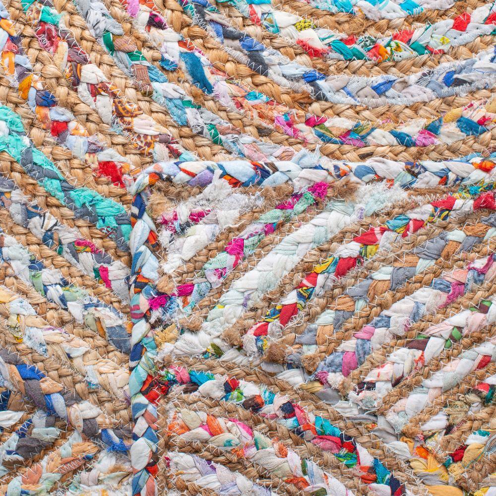 Boho-Chic Multicolor Cotton and Jute Hand-Knotted Oval Rug