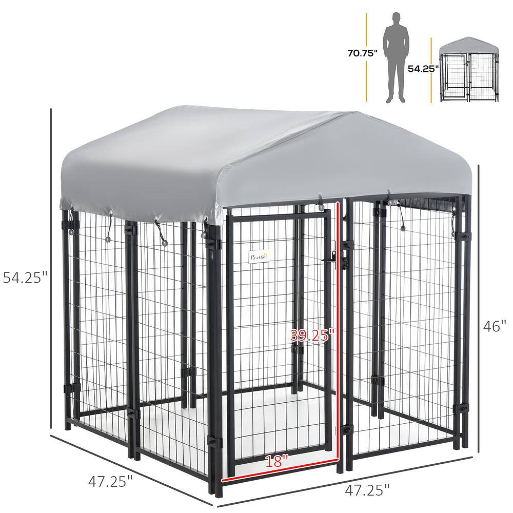 Large Black Steel Outdoor Dog Kennel with UV-Resistant Roof