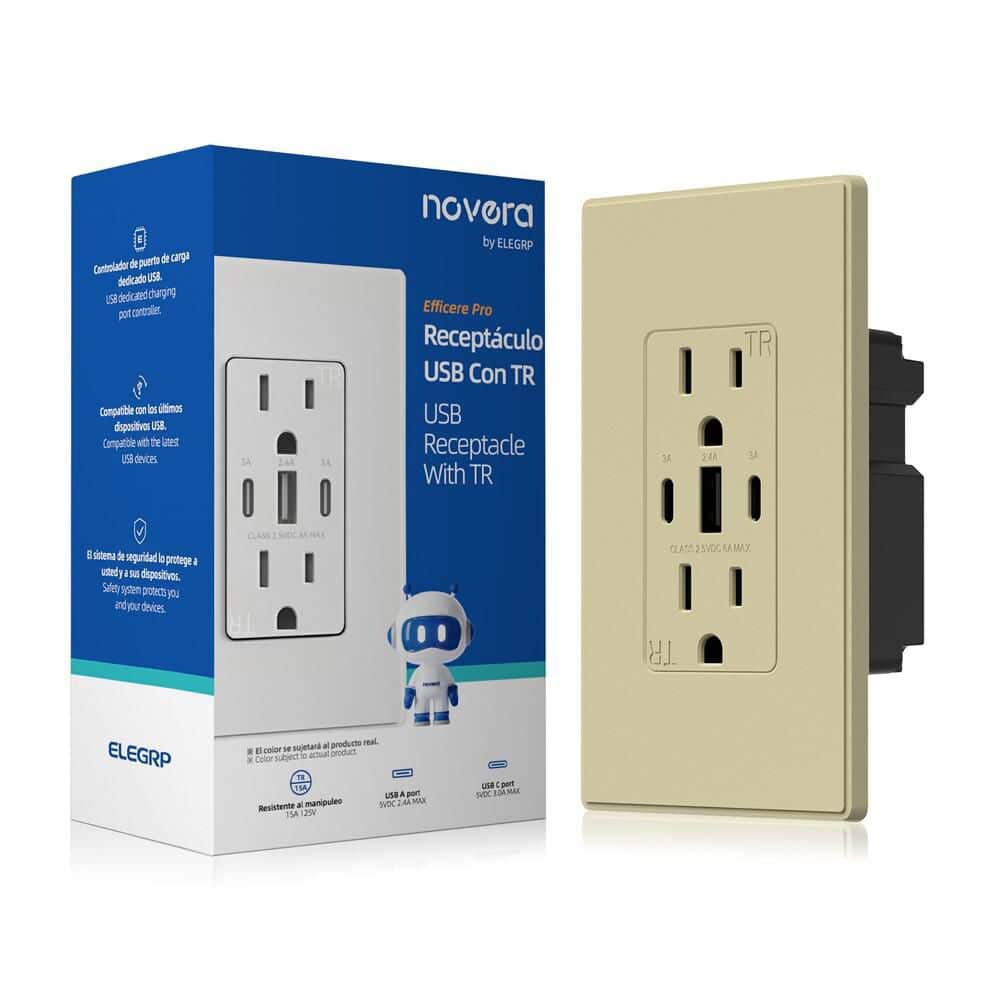 30W 6.0 Amp 3-Port USB Wall Outlet 15A Duplex Receptacle with Dual Type C and A Ports w/ Wall Plate, Matte Ivory 1-Piece price history on PriceWatchPro
