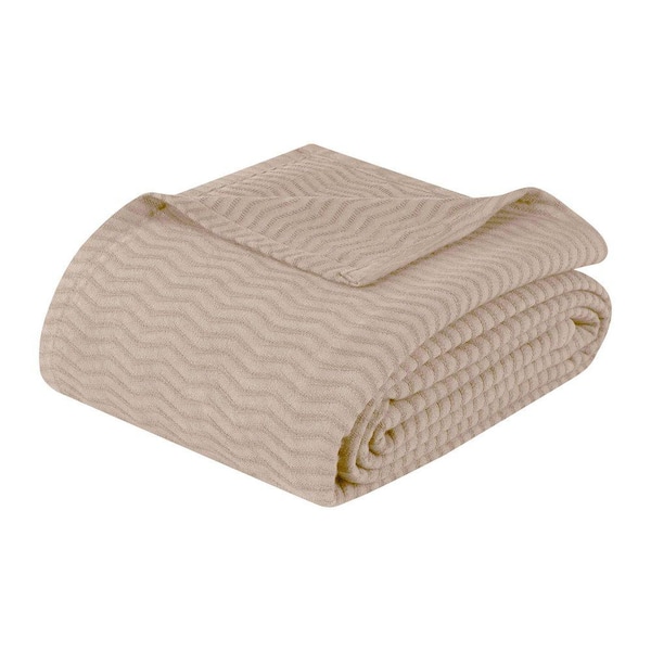 Jena Khaki Cotton Textured Chevron Lightweight Woven Twin Blanket