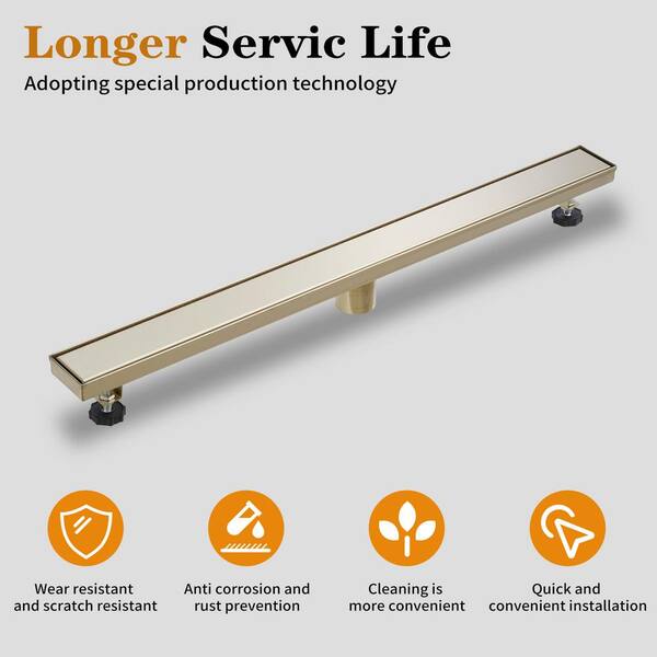 Elefloom 36 Inch Linear Shower Drain - Stainless Steel, Tile-Ready, With Hair Strainer & Adjustable Feet - View #2