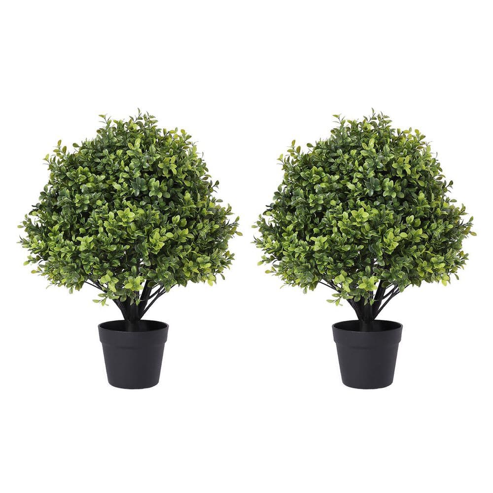 24 in. Outdoor UV-Resistant Faux Boxwood Plants, Artificial Topiary Trees B