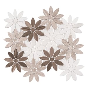 Fresh Vloom Brown/White 9.5 in. x 11.5 in. Floral Pattern Smooth Matte Natural Stone Mosaic Tile (3.8 sq. ft./Case)