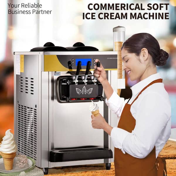Commercial Ice Cream Maker 1.76 qt. Silver 22-30 L/H Yield Silver Ice Cream Maker 2200 W Soft Serve Machine with LCD