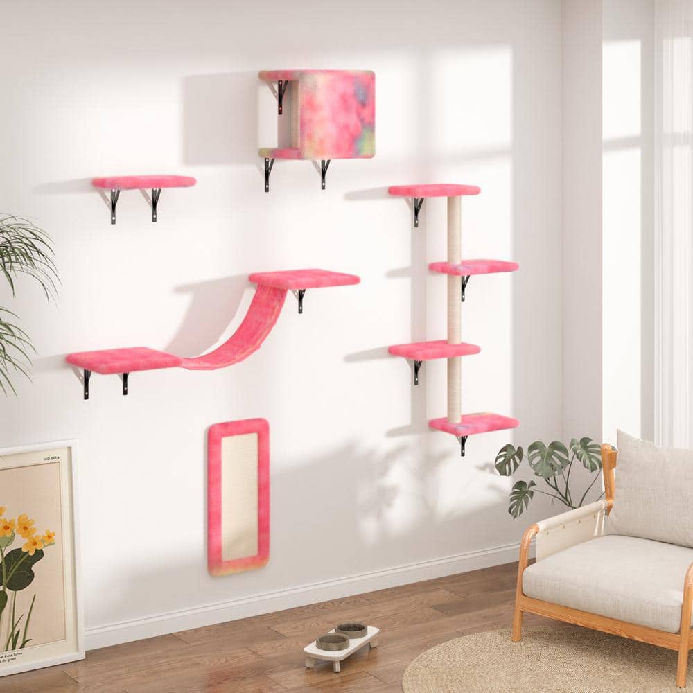 Colorful Wall-Mounted Sisal Cat Tree Set with Platforms